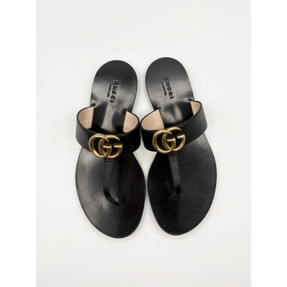 Gucci Black Marmont Leather Thong Sandals w/ GG Double G Logo Size EU 36 - Picture 2 of 9